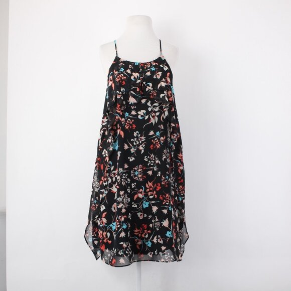 BCBG Maxazria Dress $178 Sz L Black Multi Color Floral 100% Polyester Dress - Picture 3 of 14